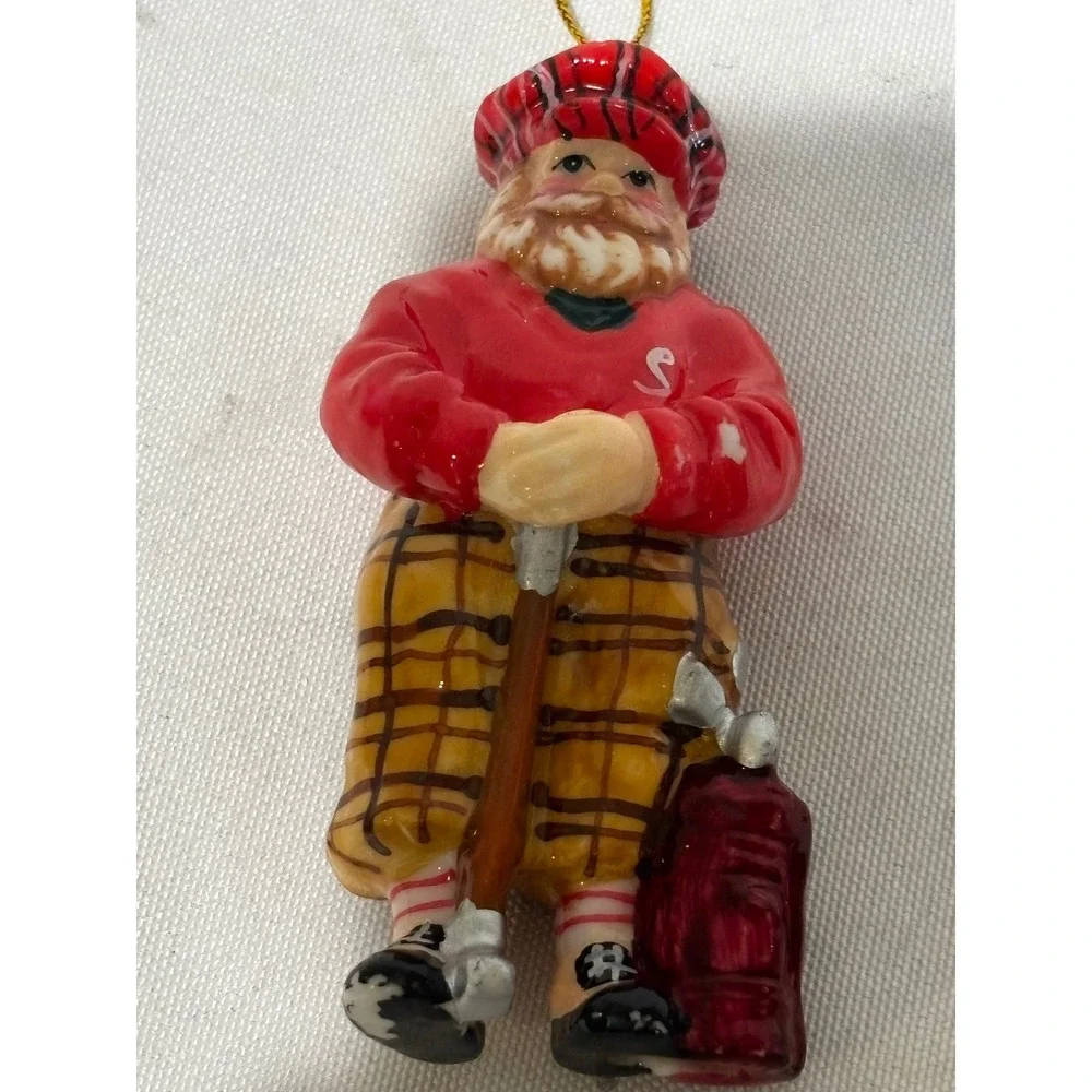 Ceramic Golfing Santa Claus Christmas Ornament Plaid Knickers 3.5 Collector Gift